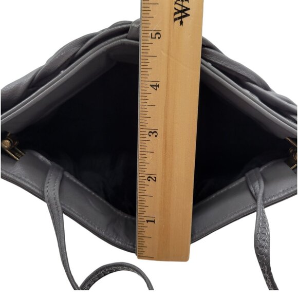 Vintage Gray Faux Leather Clutch Purse With Braided Top & Retractable Strap 10" - Picture 4 of 16